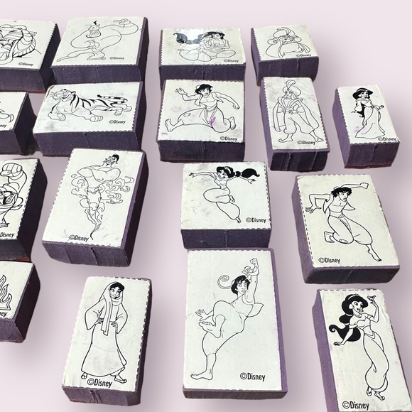 Large Set Of 34 Disney Aladdin Rubber Stamps Jasmine Jafar The Genie Rajah - Picture 2 of 15
